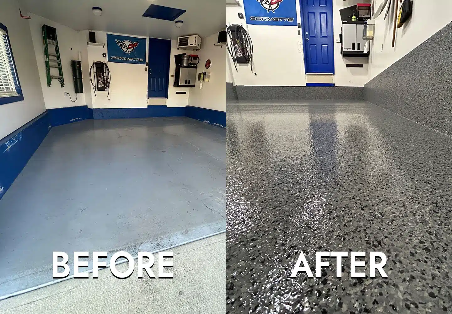 Before and after epoxy garage