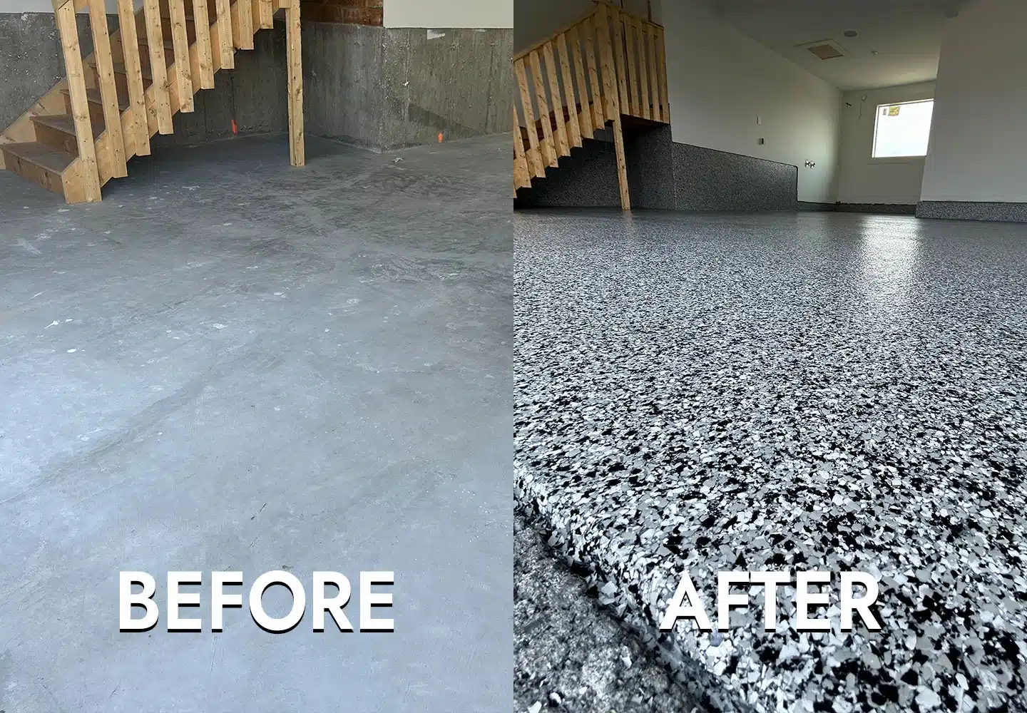 Epoxy garage before and after